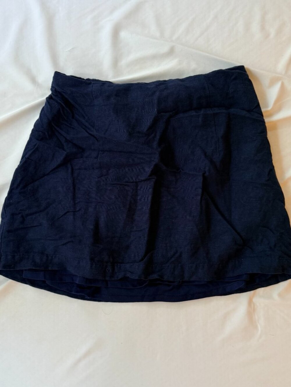Navy Blue Linen Blend A-Line Mini Skirt